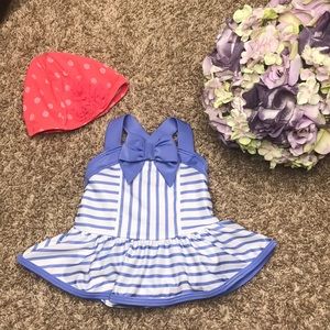 Gymboree Girls Sailor Halter Swimsuit with Cap